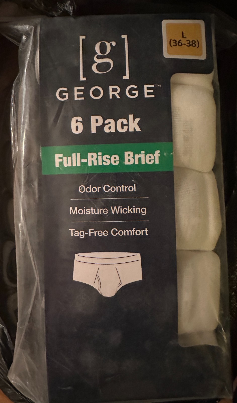 George Men's 6 Pack Full Rise Briefs White 100% Cotton NEW Sizes L + XL