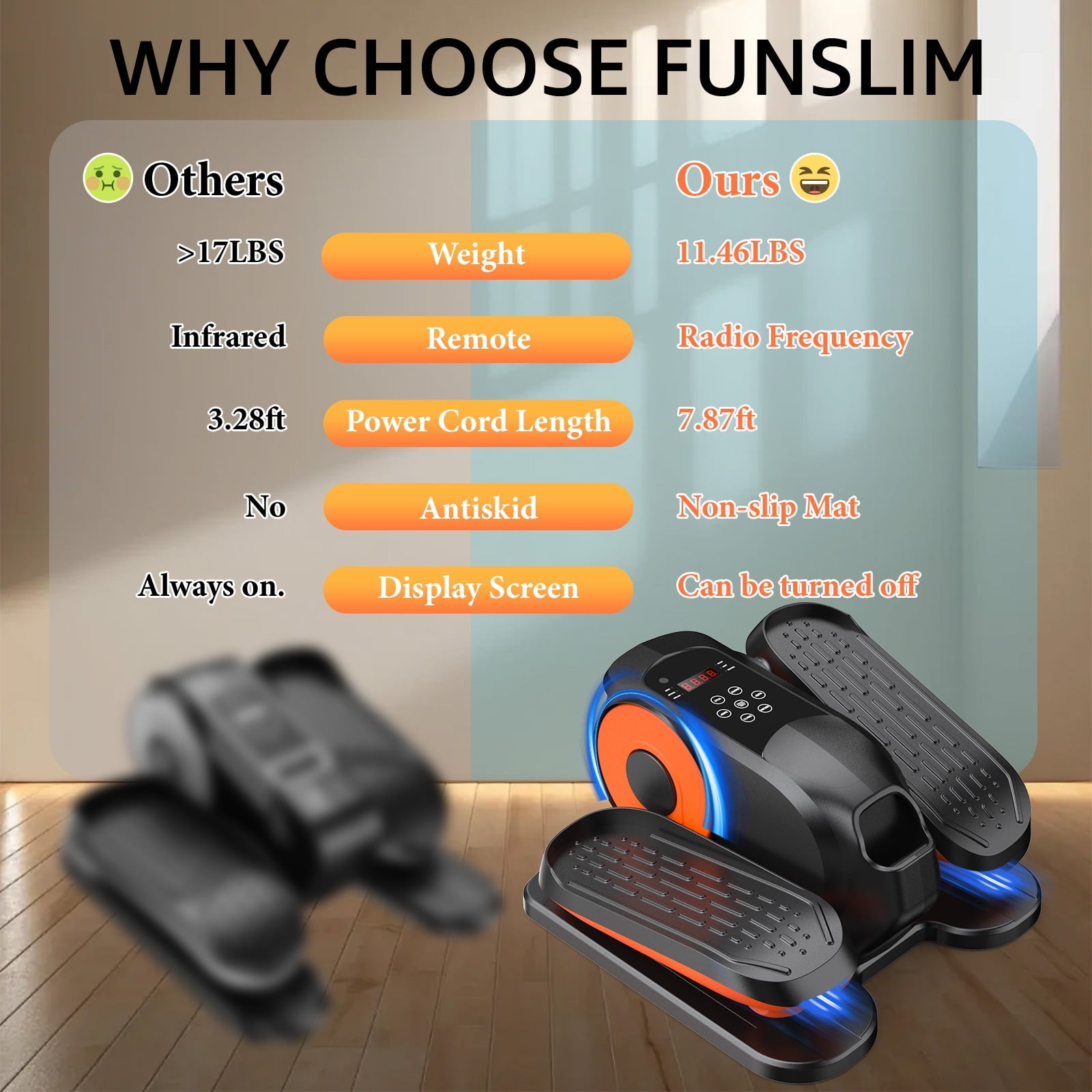 Funslim EB030 Under Desk Elliptical Exercise Machine, Quiet Magnetic Resistance,