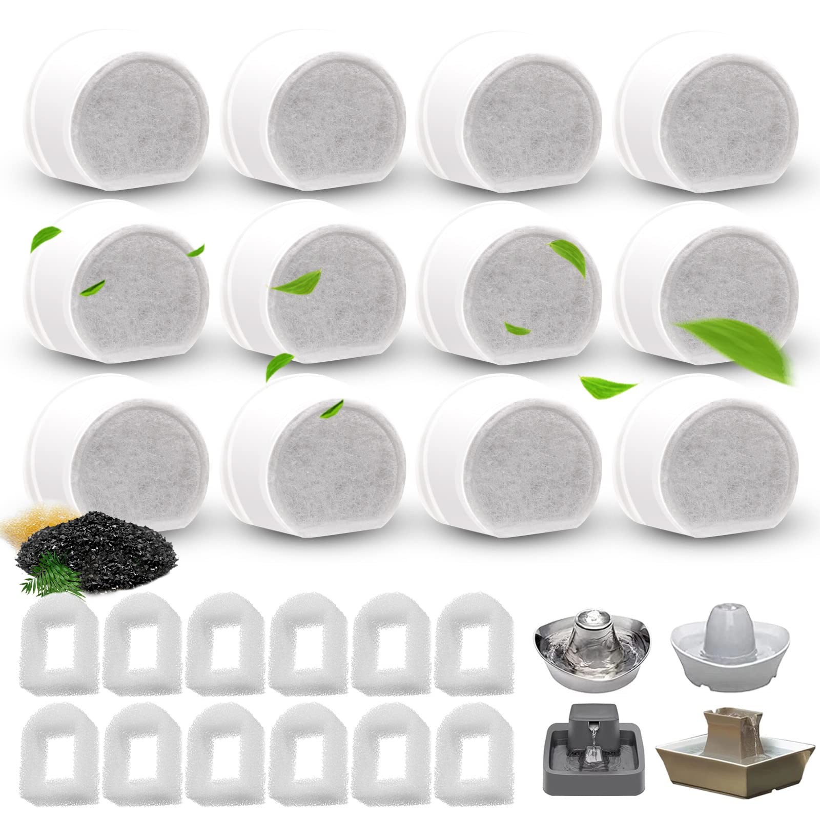 24/40 Pcs Replacement Carbon Charcoal Filters Dog and Cat Water Fountain Comp...