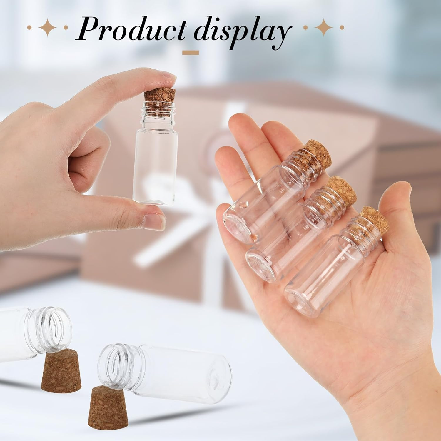 25 Set 10Ml Mini Plastic Bottles With Corks Stoppers Eye Screws Funnels Small