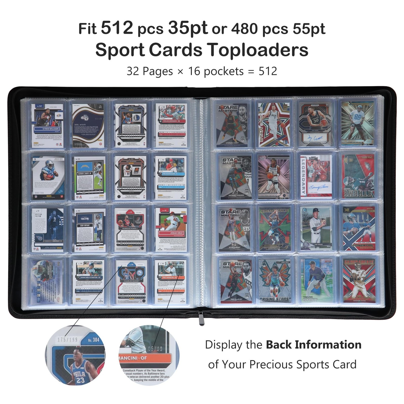 Rayvol Premium 16-Pocket Toploader Binder – Fits 512 Toploaders, Comes wit
