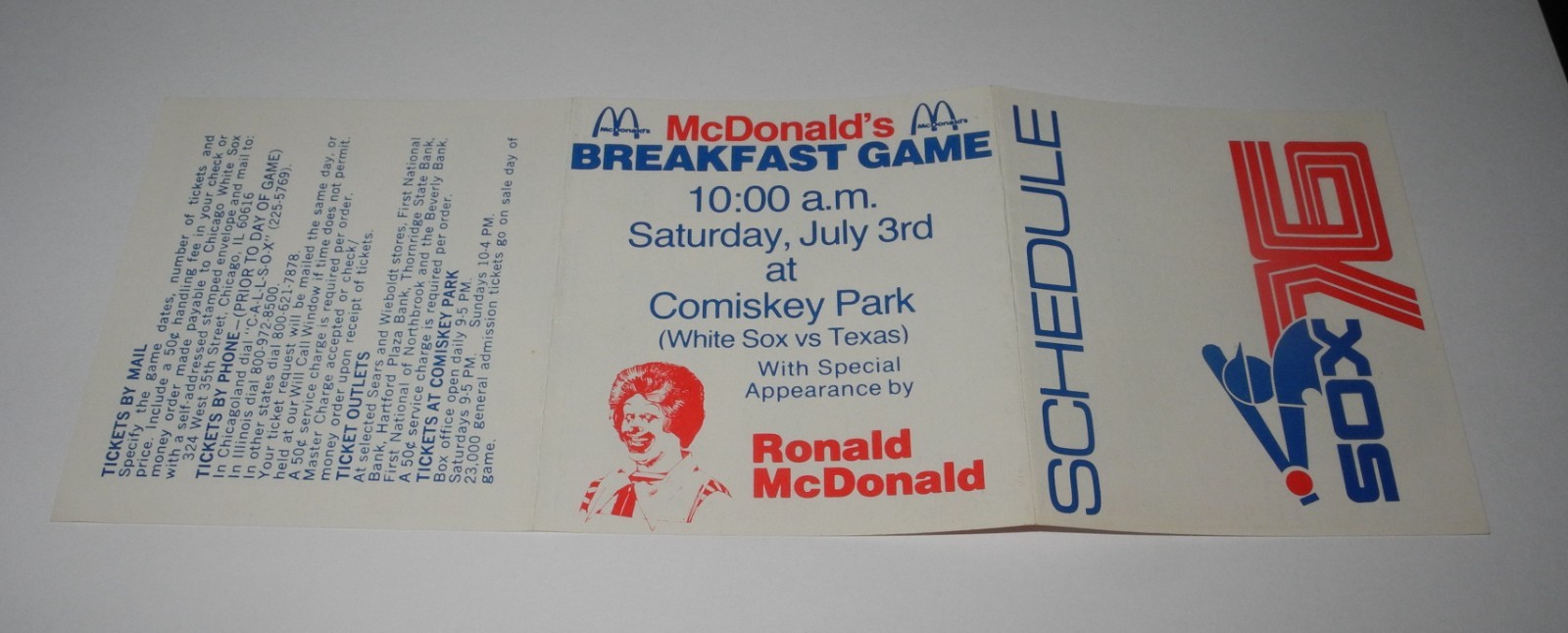 1976 Baseball Chicago White Sox McDonalds Advertising Schedule Media Program