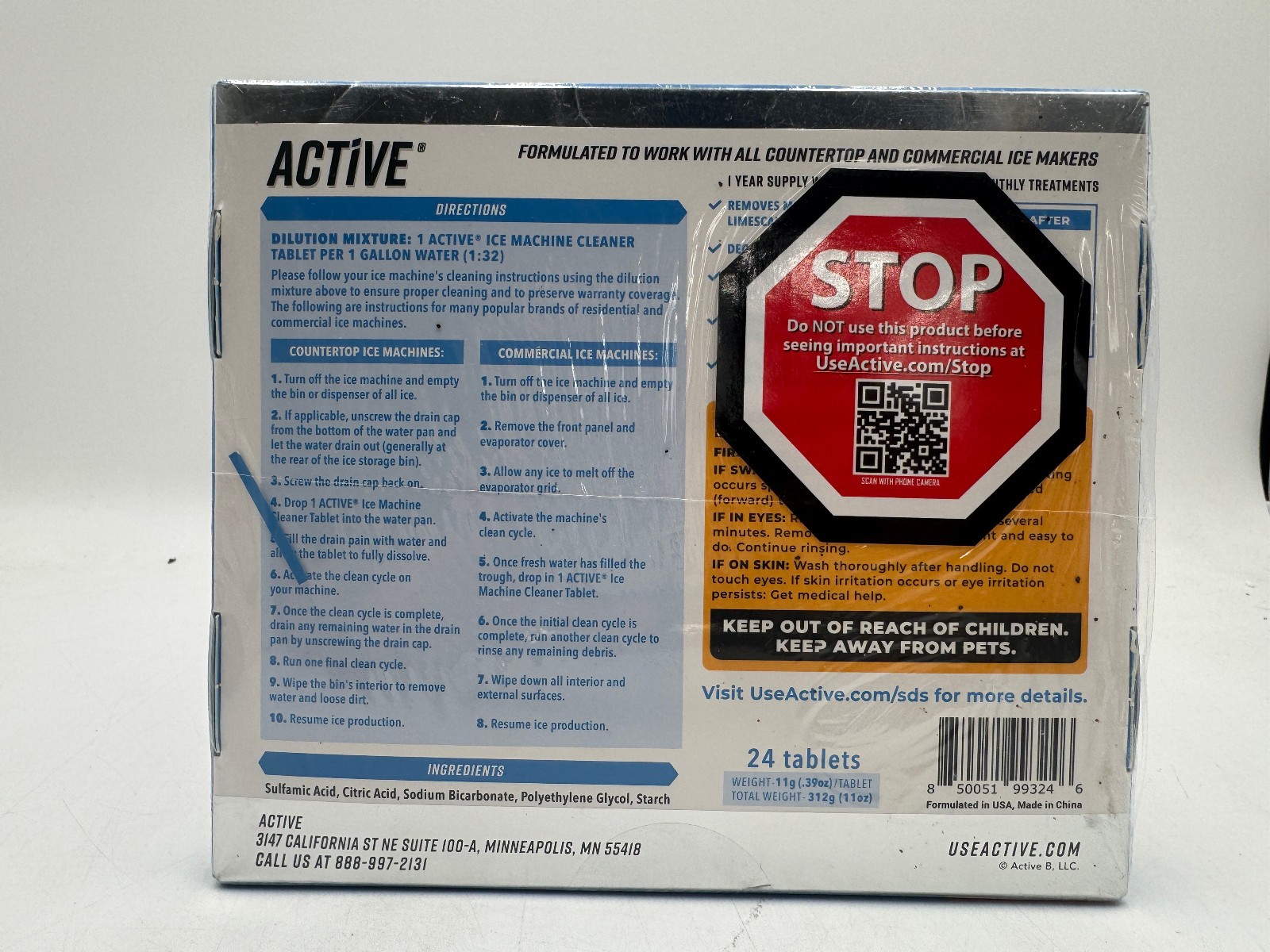 Active - ICE Machine Cleaner - 24 Pack - 12 Month Supply - SEALED