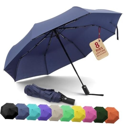 Travel Compact Umbrellas for Rain Portable Automatic Open/Close Navy Blue