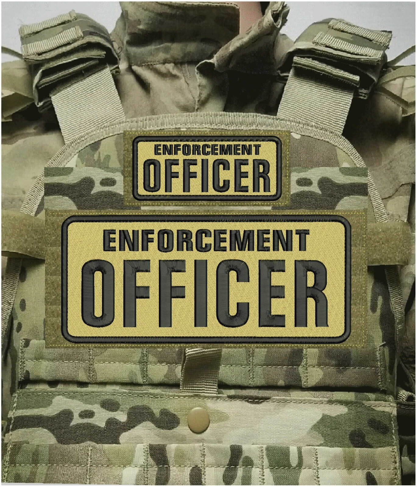 ENFORCEMENT OFFICER   PATCH 4X10 AND 2X5 HOOK ON BACK BLACK ON TAN