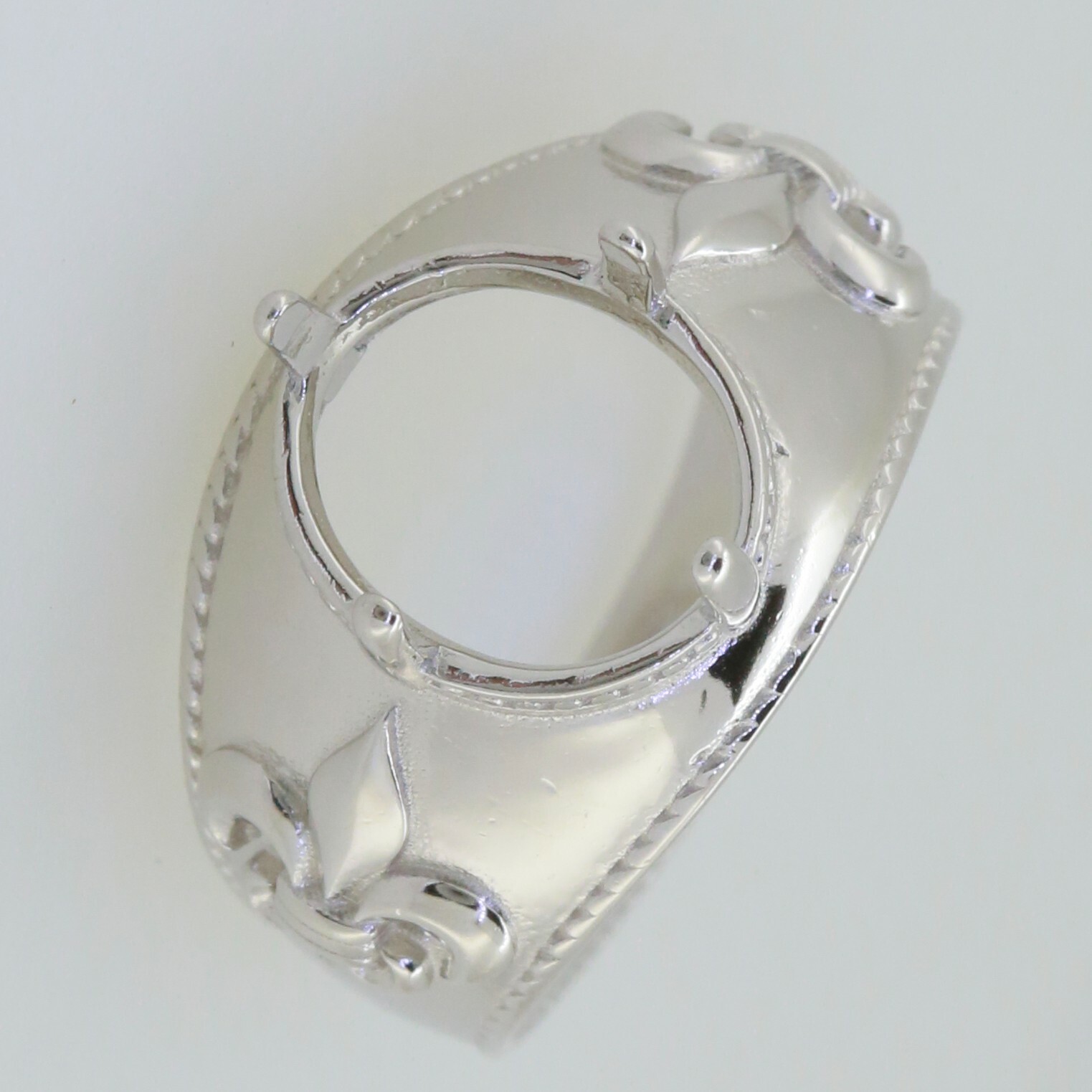 Sterling Silver Semi Mount Ring Setting OV 12x10mm Fleur De Lis