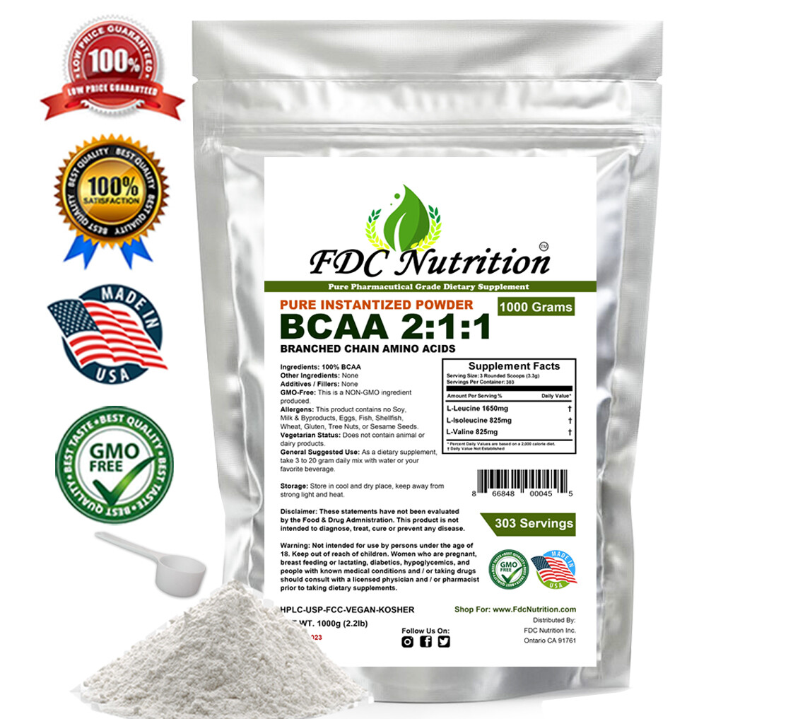 New 2.2 lb (1000g) AMINO ACIDS - Pure BCAA FREE FORM - 1000g PURE KOSHER POWDER