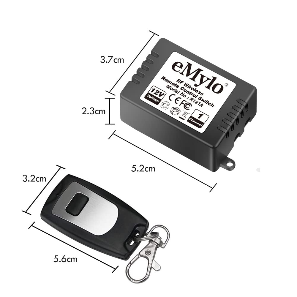 Emylo Wireless Remote Switch RF DC 12V 1 Channel One Relay Light Switch Transmit