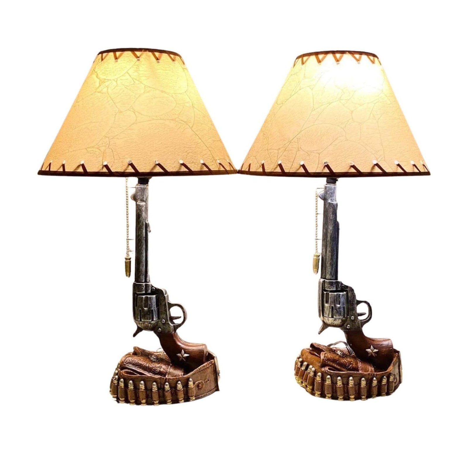 Set of 2 Revolver Table Lamps – Rustic Western Cowboy Decor for Home or Lodge