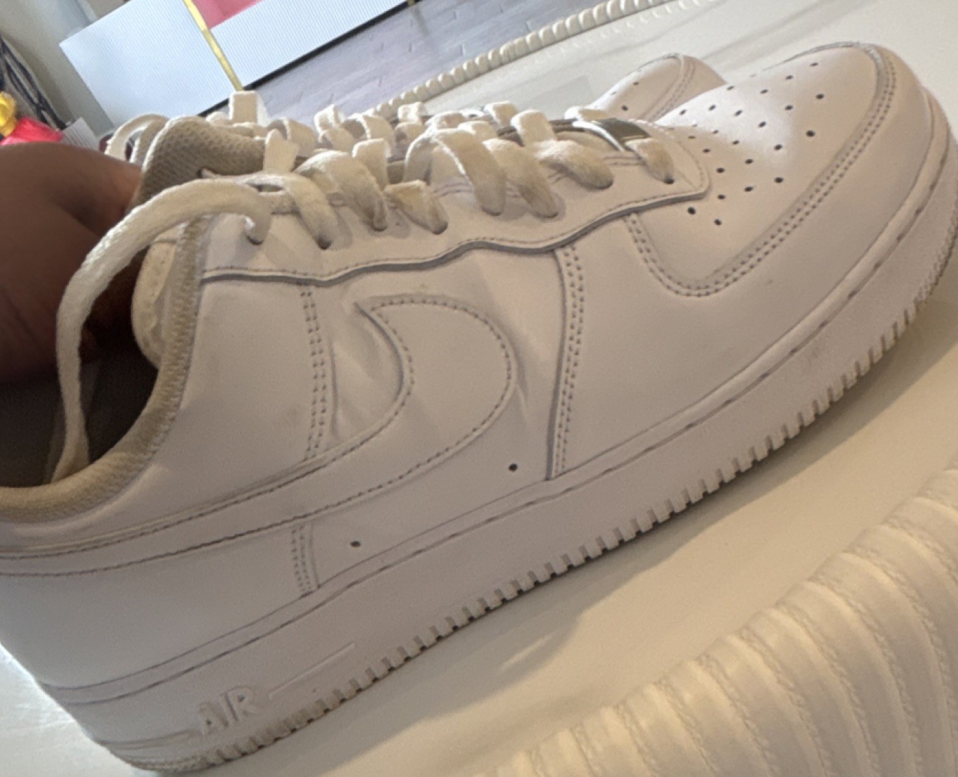 Nike Air Force 1 Low White Leather Lace Up Rubber Sole Men's Sneaker