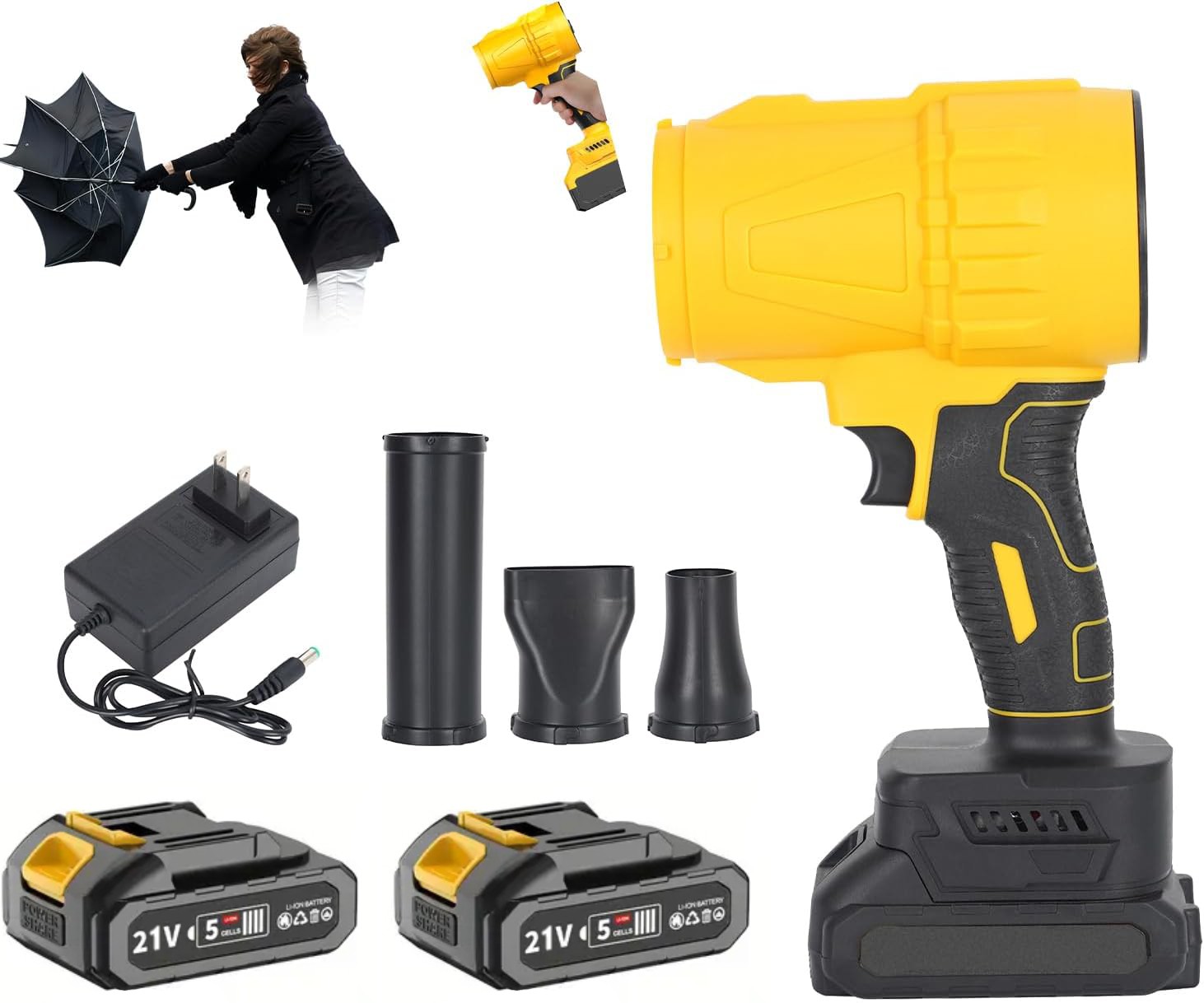 Cordless Leaf Blower Handheld Turbo Fan w/2 Batteries, Charger & Nozzle Kit