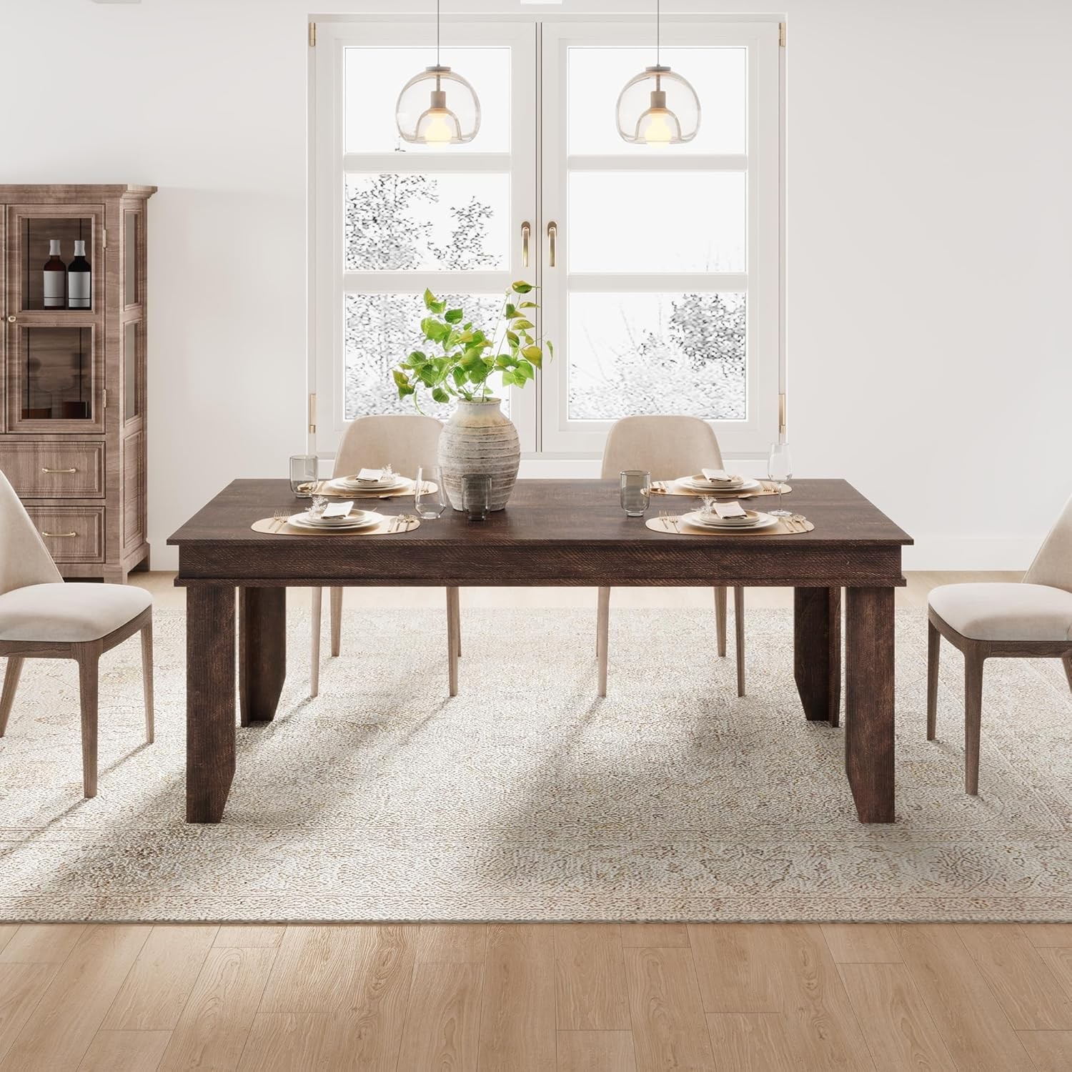 Farmhouse Dining Table for 6-8 People, 71 in Long Kitchen Tables with Wooden
