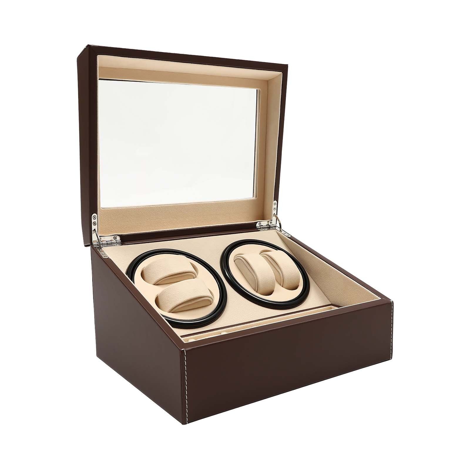 4+6 Automatic Rotation Leather Wood Watch Winder Storage Box Display Case