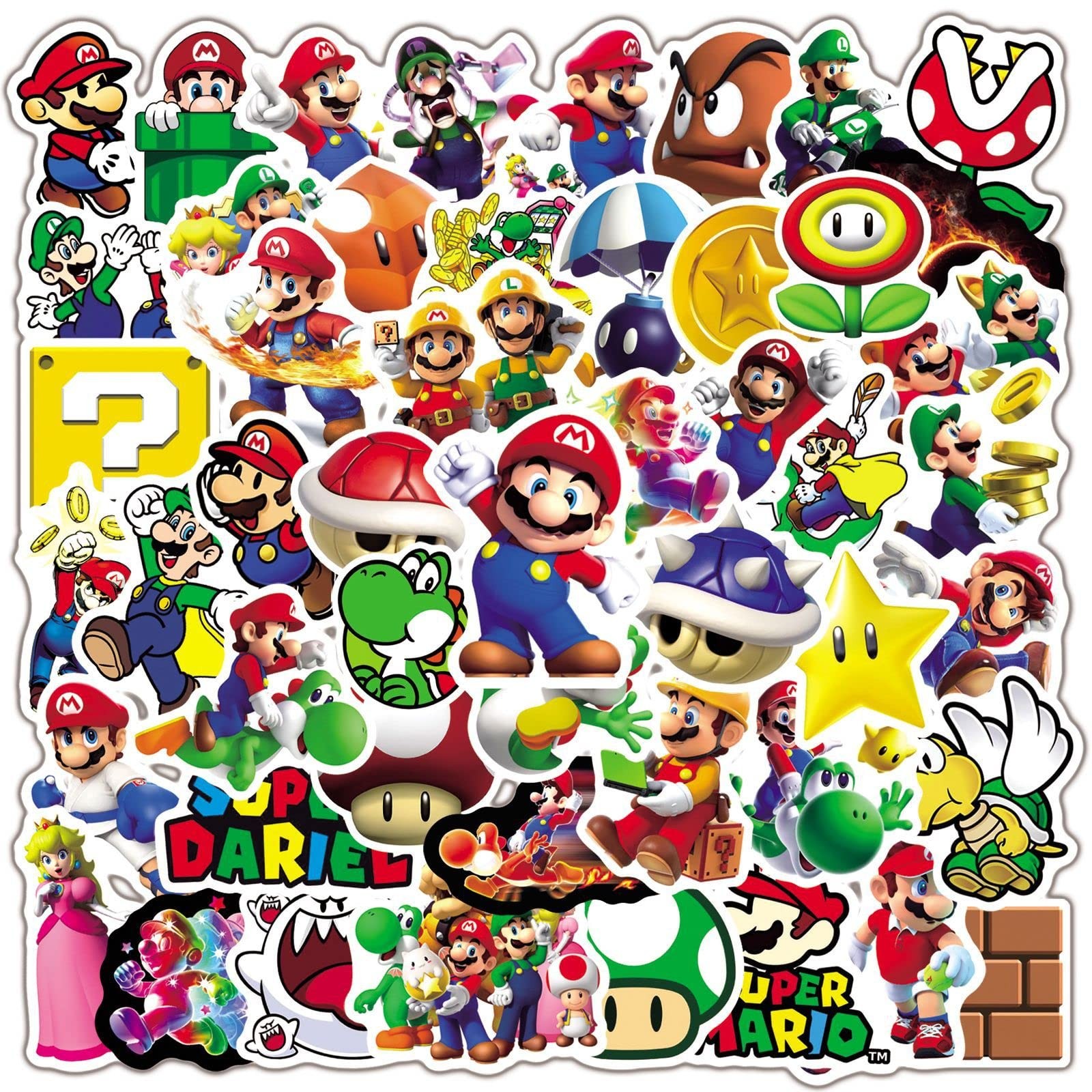 50pcs Cartoon Mario Stickers for Kids,Vinyl Waterproof Decal Mlao
