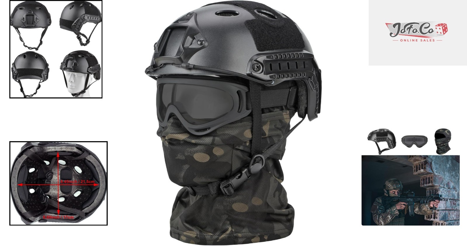 Black Tactical Airsoft Helmet for Adults - Lightweight, Adjustable & Versatile