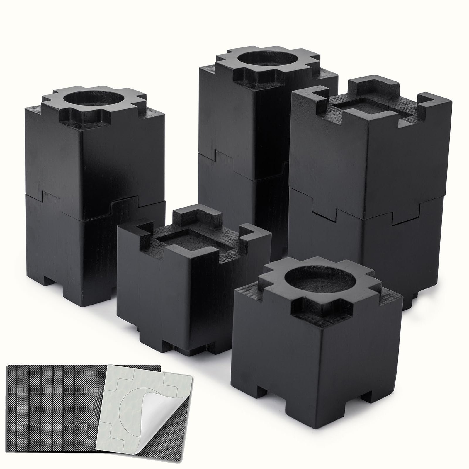 Kasiden Wood Bed Risers with Non-Slip Rubber Pad, Stackable Furniture Risers ...