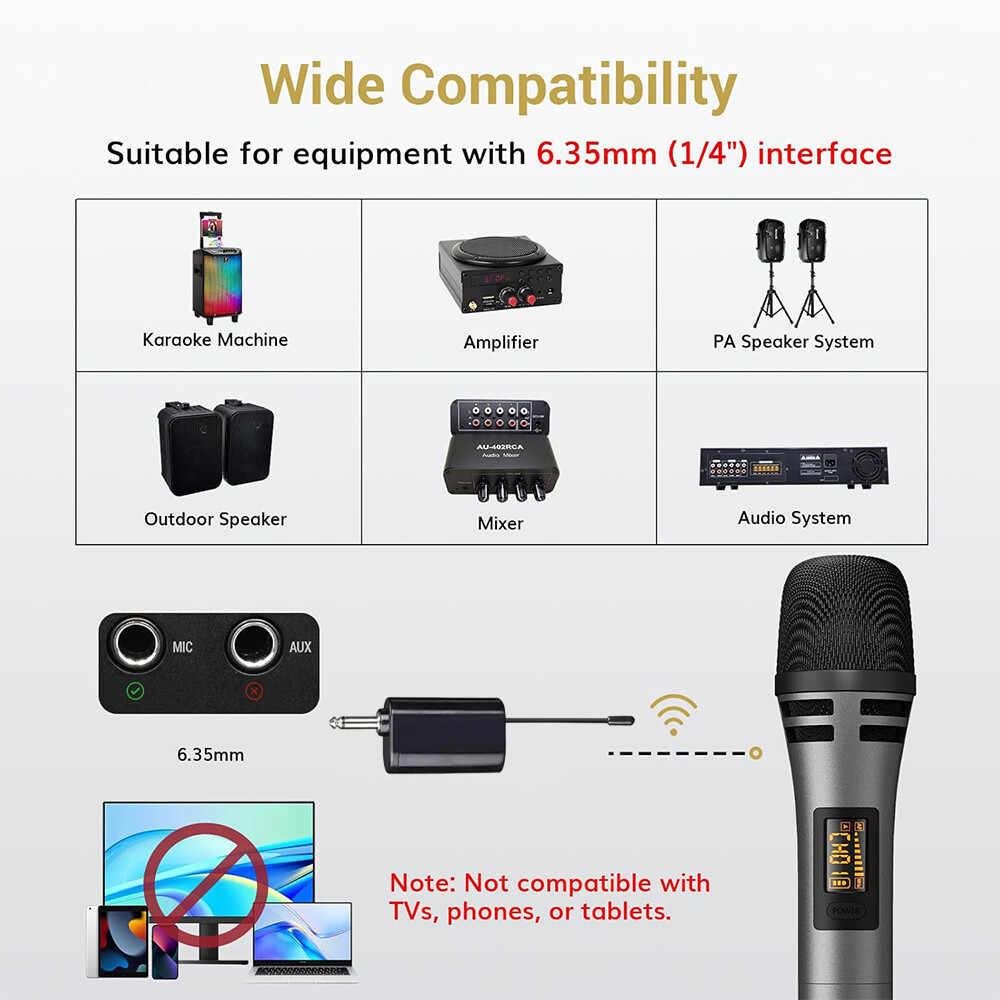 Portable Wireless Handheld Microphone Receiver Mic Set For Karaoke Speech 2Pack