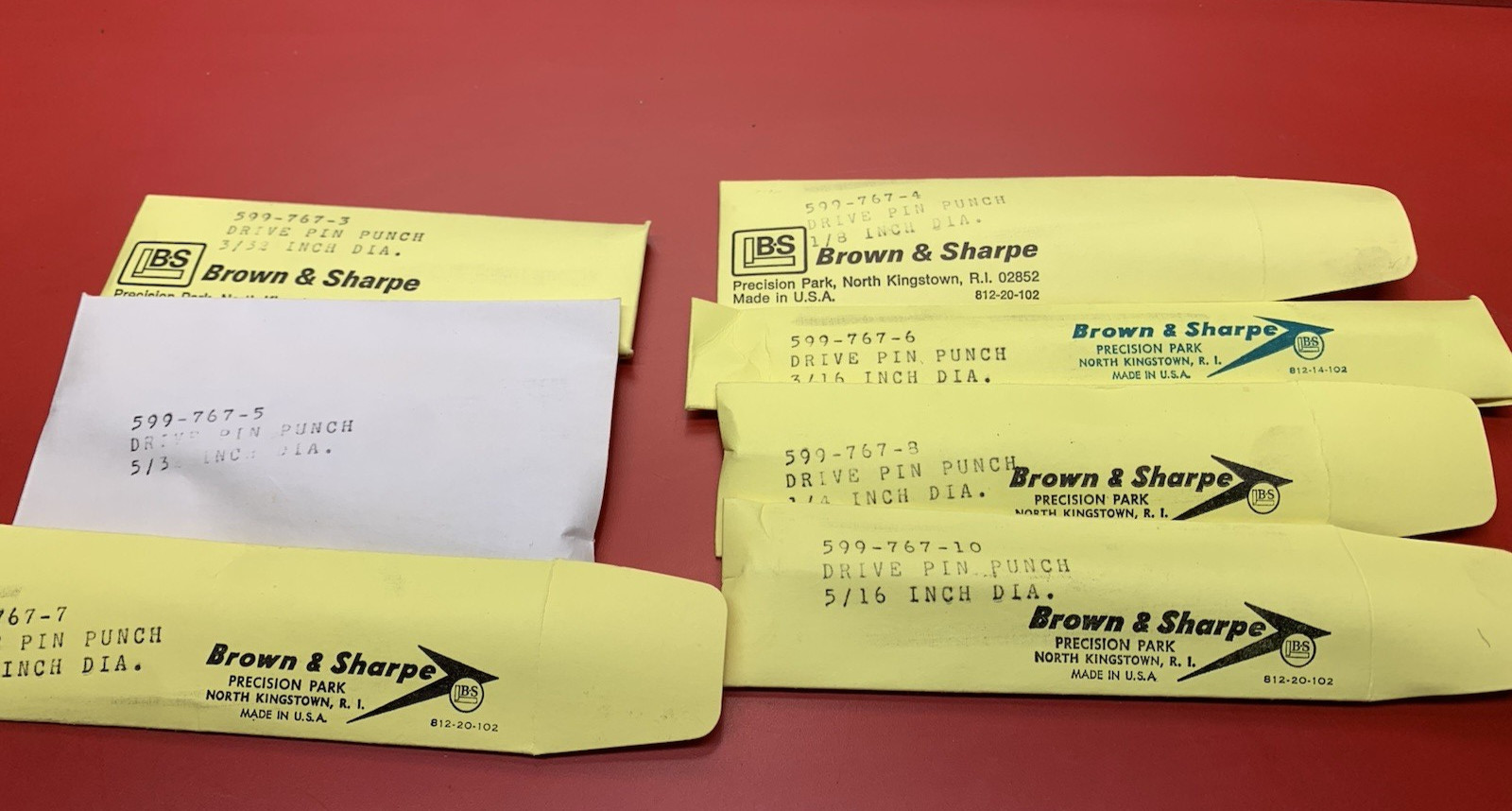 Machinist Tool: Lot of 7 Brown & Sharpe Drive Pin Punches (NOS) 599-767