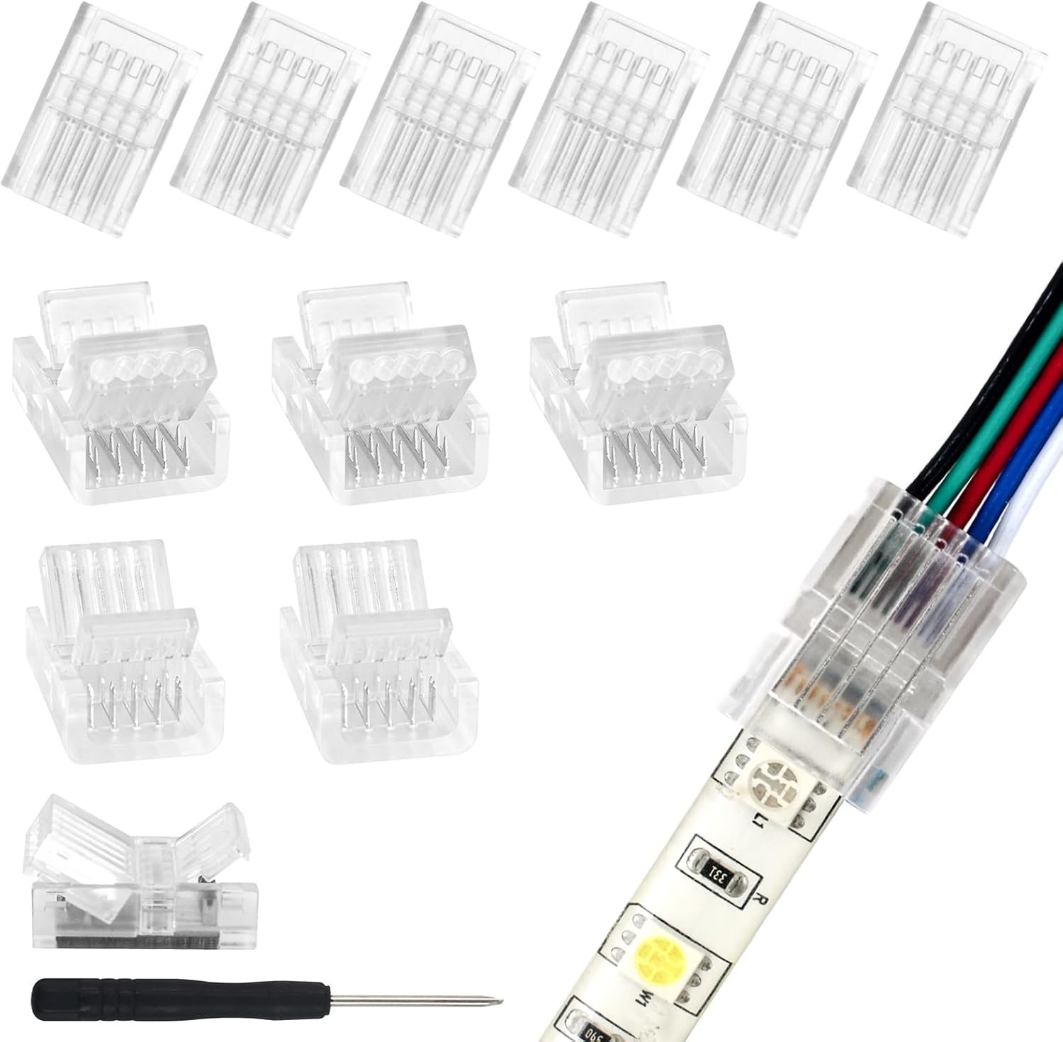 12Pcs 5 Pin RGBW LED Light Strip Connectors 10Mm Strip to Wire RGBW Connector
