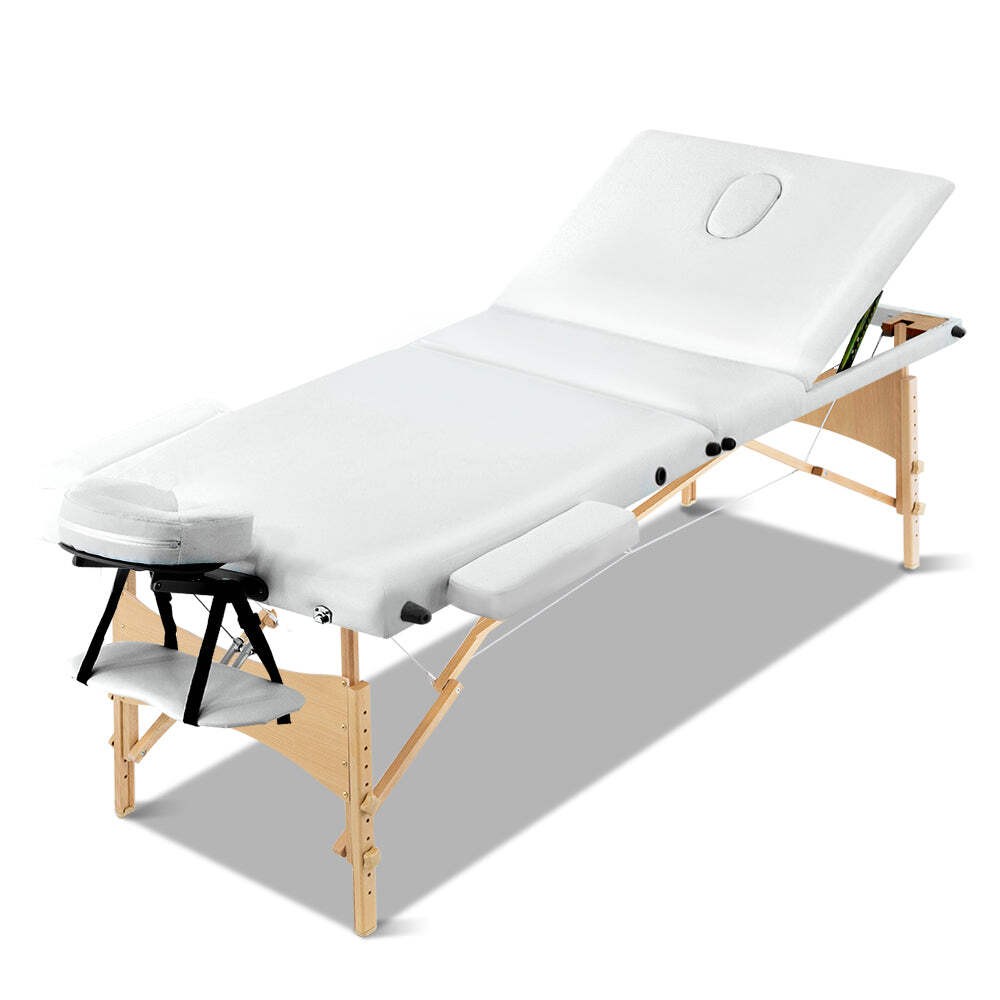 NNEDSZ 3 Fold Portable Wood Massage Table - White
