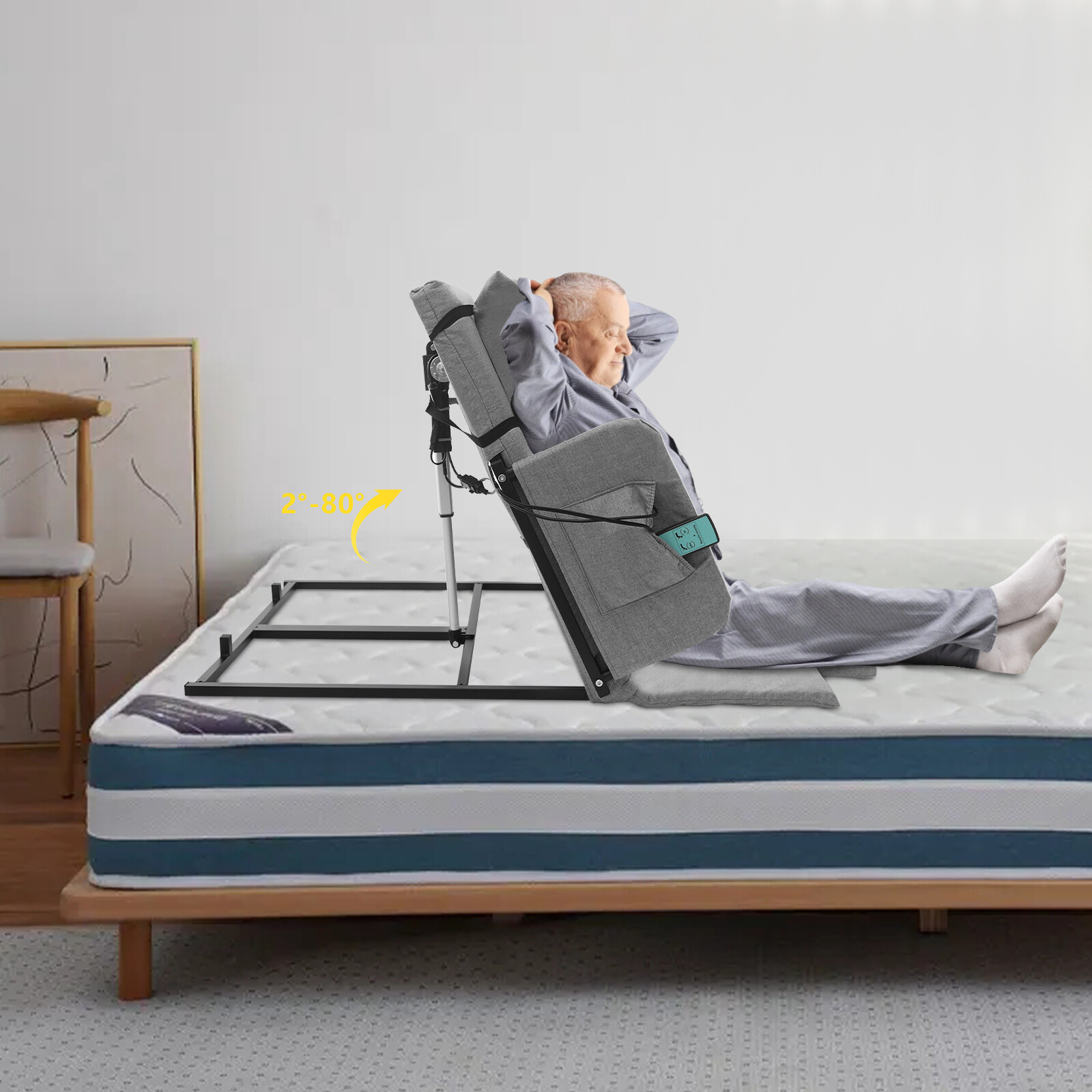 Grey Electric Lifting Adjustable Bed Back Rest Electric Lift Backrest Bed GIFT