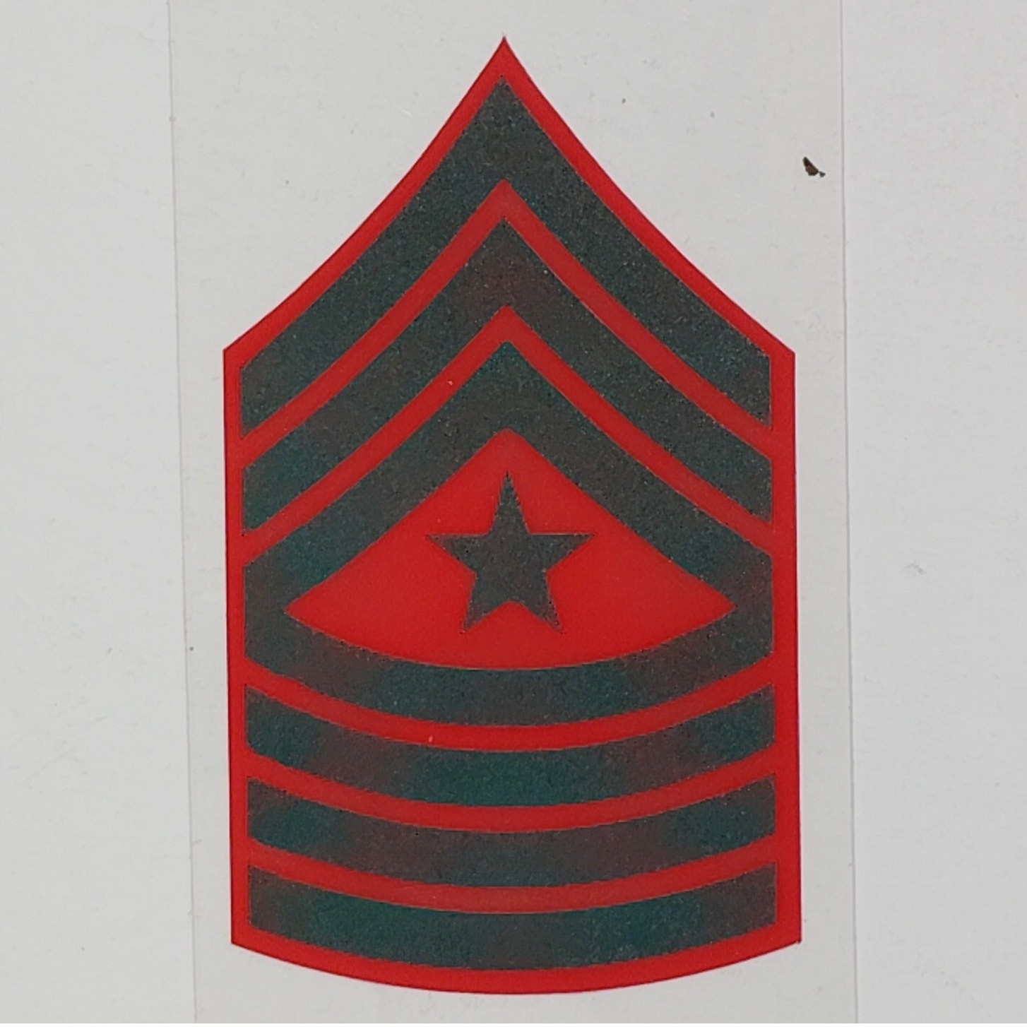 USMC Sergeant Major Chevron Decal – 2" x 3.25" Vinyl – Subdued Gray on Red