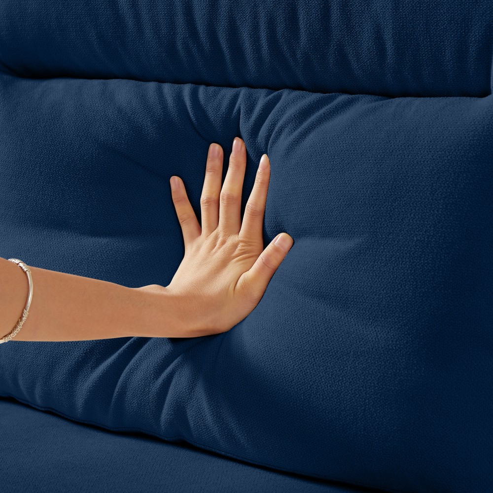 82" Blue Snowfleece Fabric 3-Seater Sofa w/ Rolled Arms for Living Room