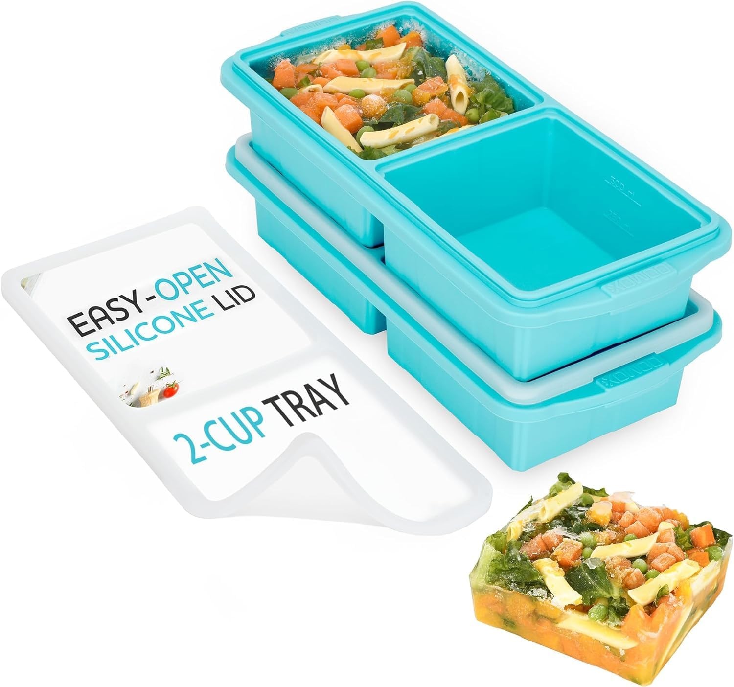 Silicone Freezer Tray -2-cup Extra  Ice Cube Tray-makes 4 perfect 500ml (2-Pack)