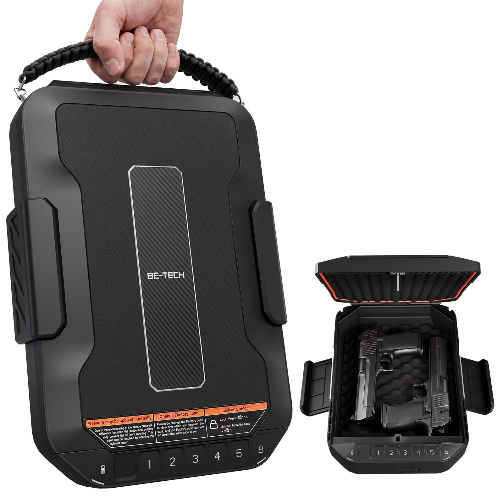 BE-TECH Portable Full-Size Biometric Gun Safe for Handgun,Weatherproof Quick ...