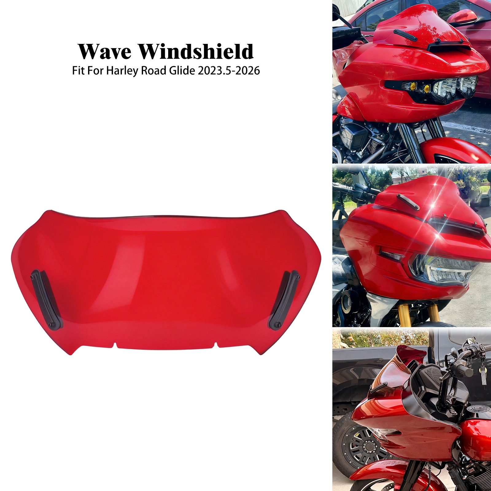 Red 10" Wave Windshied Windscreen For Harley Road Glide FLTRX 24-25 3 FLTRT 26