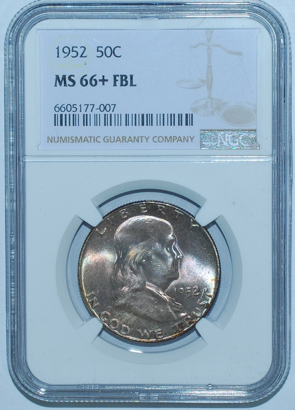 1952 NGC MS66+FBL Full Bell Lines Franklin Half Dollar