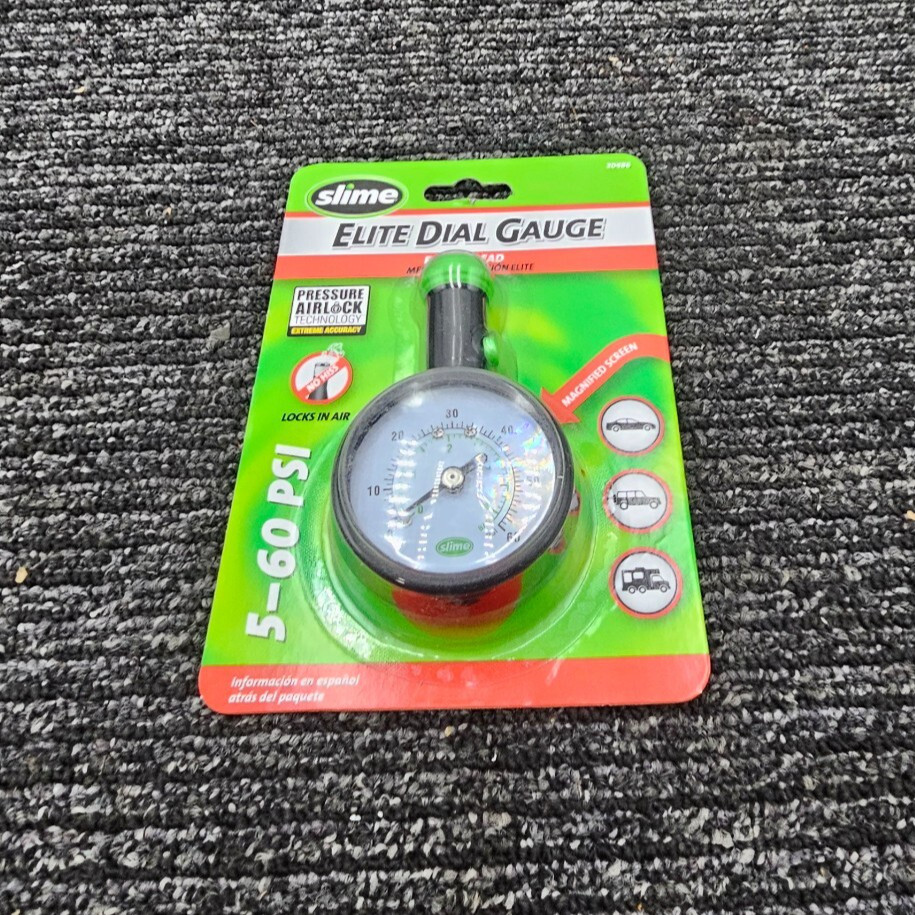 Slime 20486 Elite Dial Tire Gauge Accurate Airlock Technology Easy Read 5-60 psi