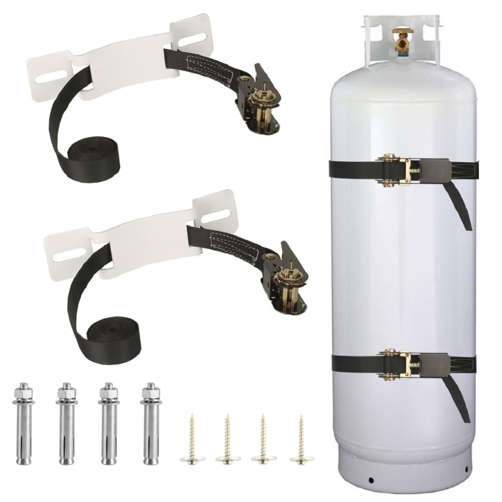 Propane Tank Holder ，Cylinder Wall Mounted Brackets, Ratchet white 2