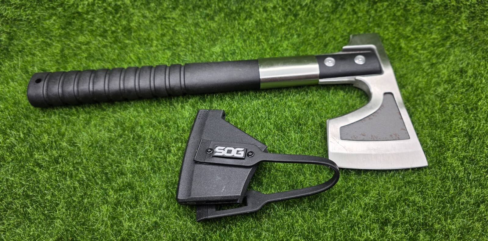 SOG CH1001-CP Camp Axe 11.5" Overall Length, GRN Handles, Molded Nylon Sheath