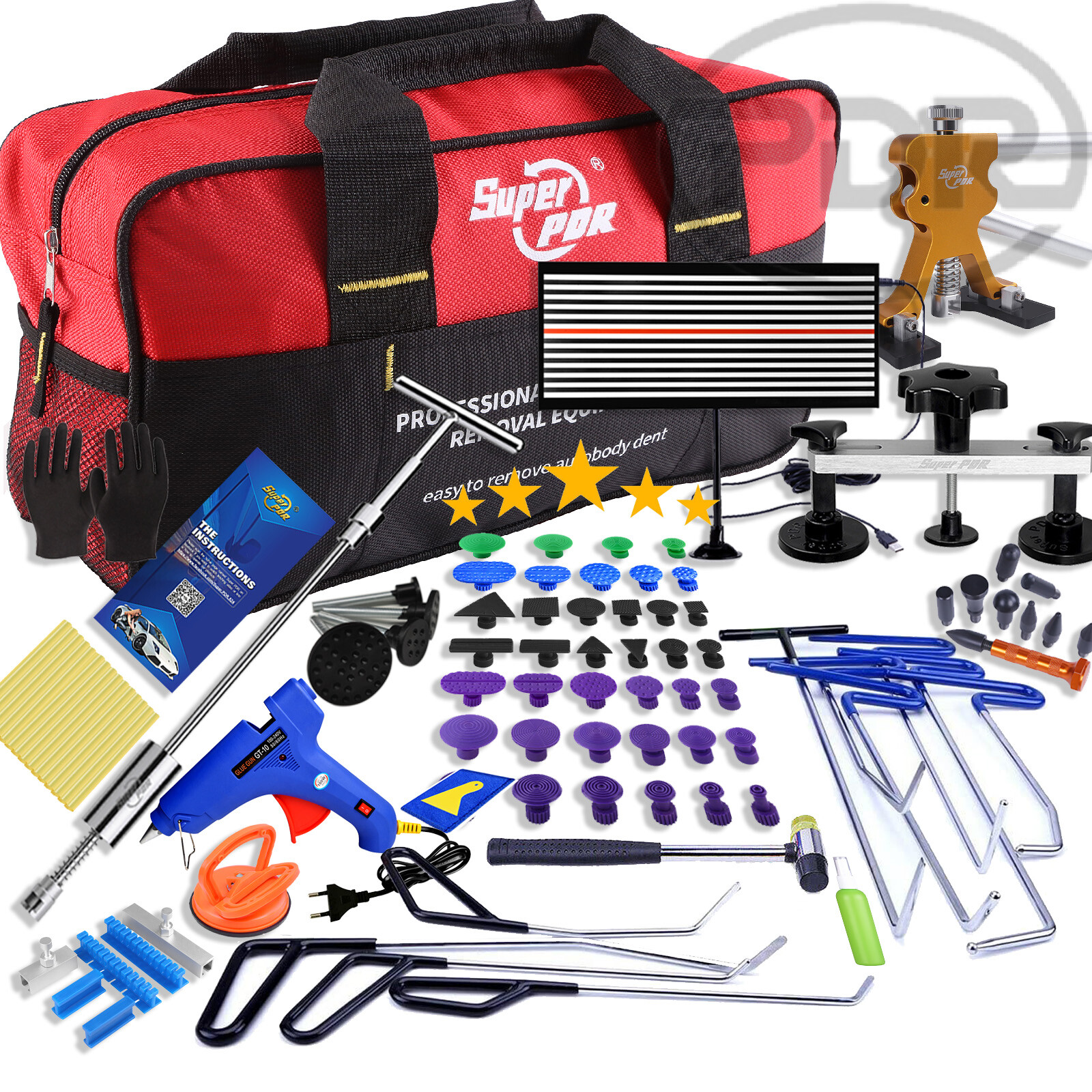PDR 109x Car Body Dent Puller Rods Tool Paintless Hail Damage Remover Repair Kit