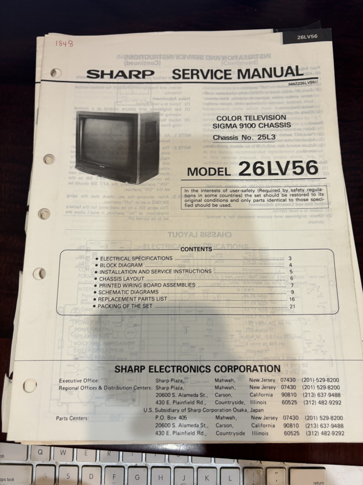 ORIG. SHARP 26LV56 TV Repair & Service Manual *ORIGINAL*
