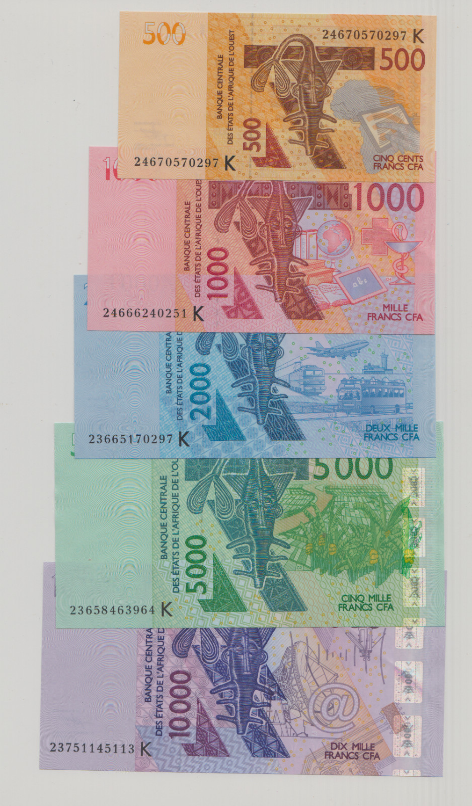 SENEGAL - West Africa " K" -Complete banknotes  SET -denomination 2024 -2023 UNC