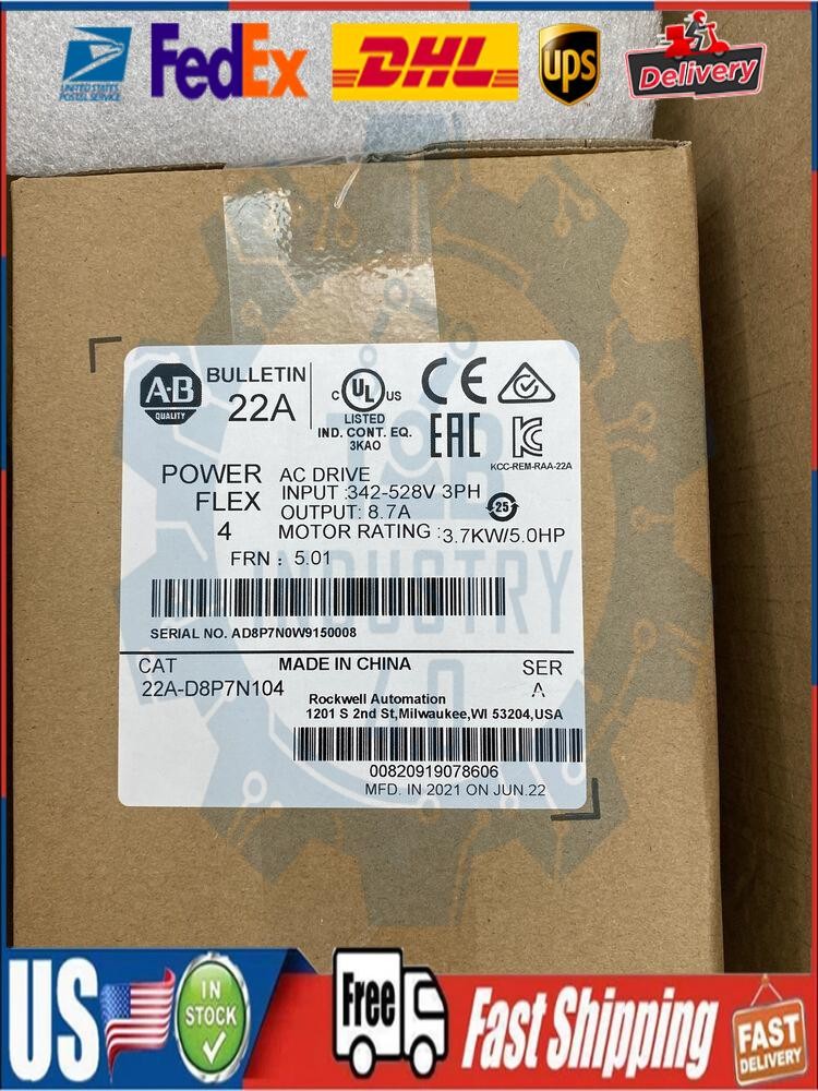 New Factory Sealed Allen-Bradley 22A-D8P7N104 PowerFlex 4 3.7 kW 5 Hp AC Drive