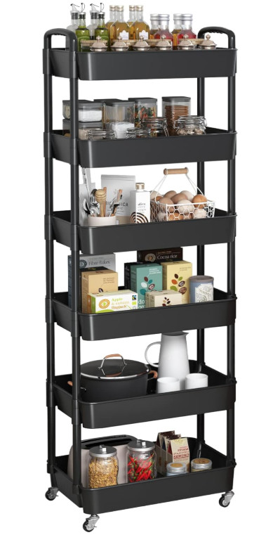6-Tier Rolling Utility Cart with Handle, Storage Organizer on Wheels, Black