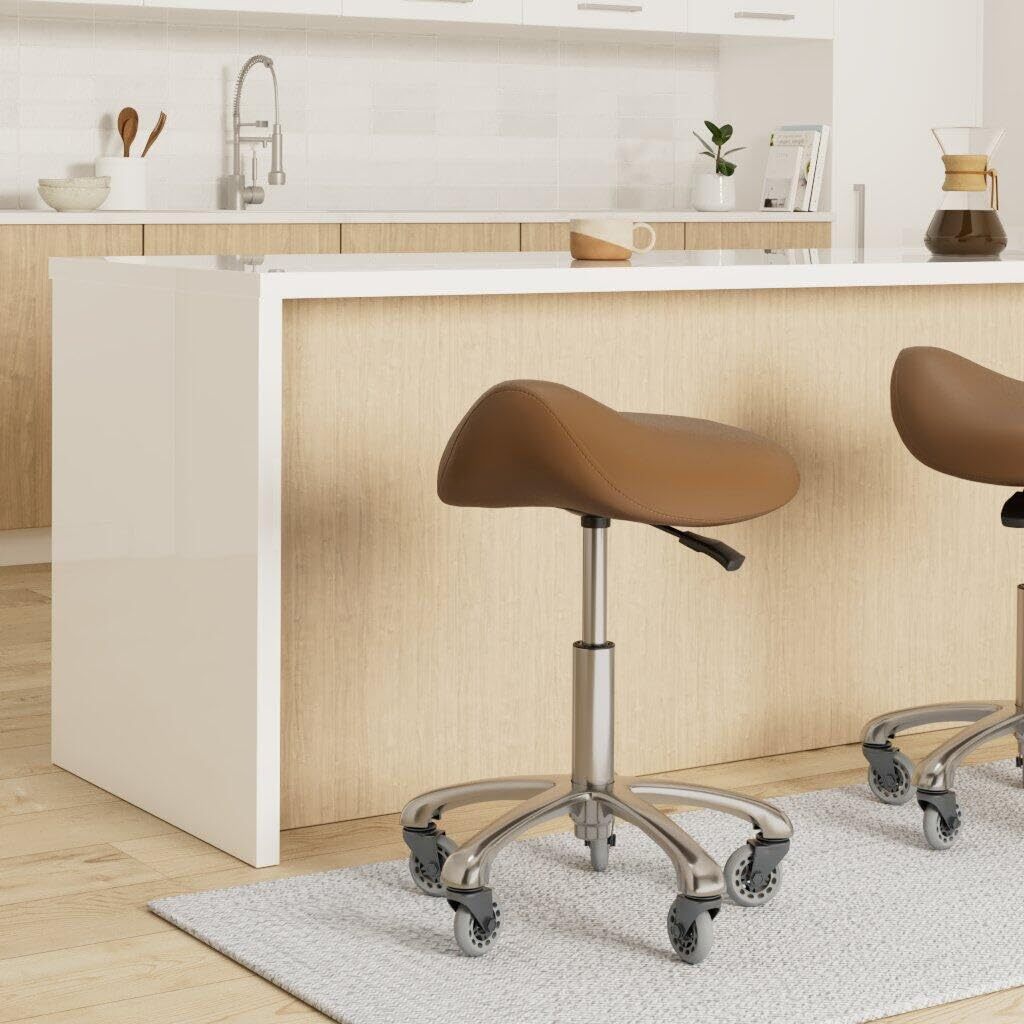 Professional Saddle Stool with Wheels Ergonomic Swivel Rolling Height Adjustable