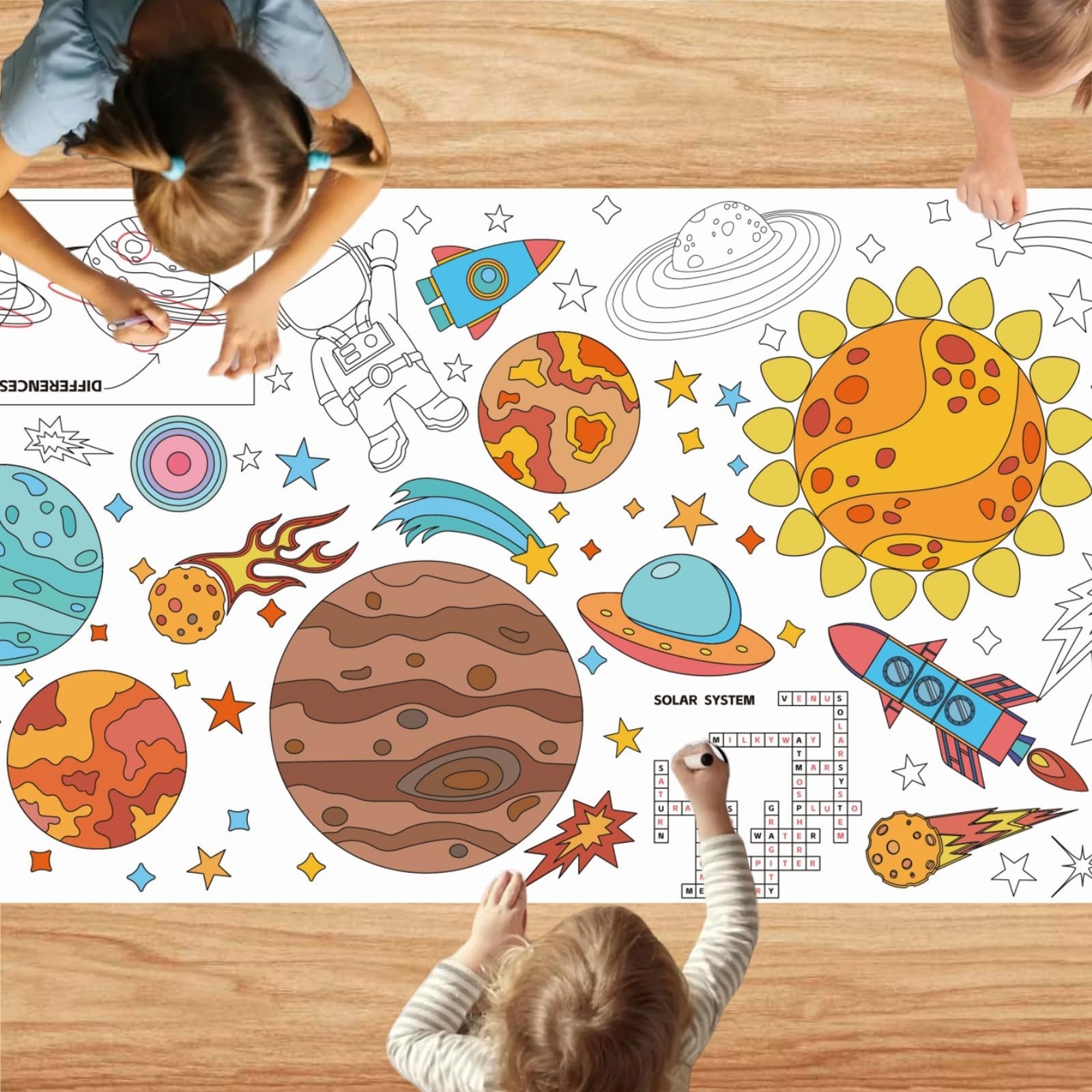 Outer Space Coloring Tablecloth for Kids, DIY Crafts Space Astronomy Giant Co...