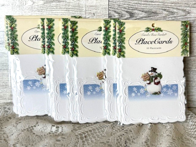 Carol's Rose Garden Pkg 10 pc Vintage Placecards Snowman Christmas NIP NOS