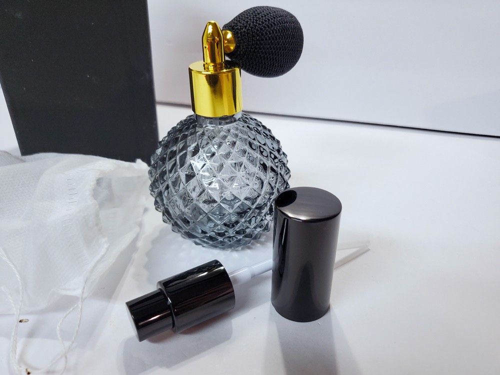 NEW Glass Refillable Perfume Atomizer Spray Bottle Bulb Pump BLACK Art Deco