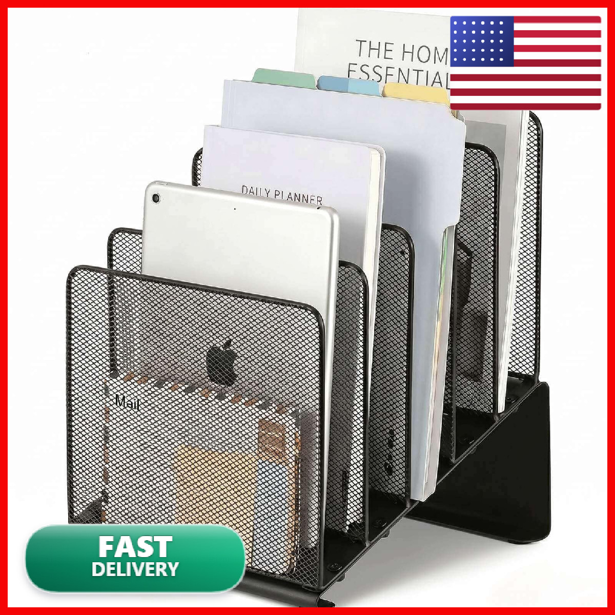 Leketree File Organizer For Desk File Folder Organizer 5-Section Vertical Rack