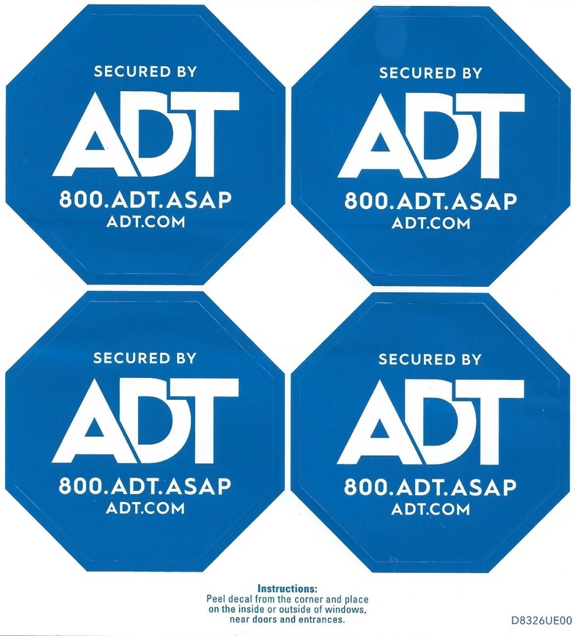 4 Count A D T Security Alarm System Window Stickers/Decals