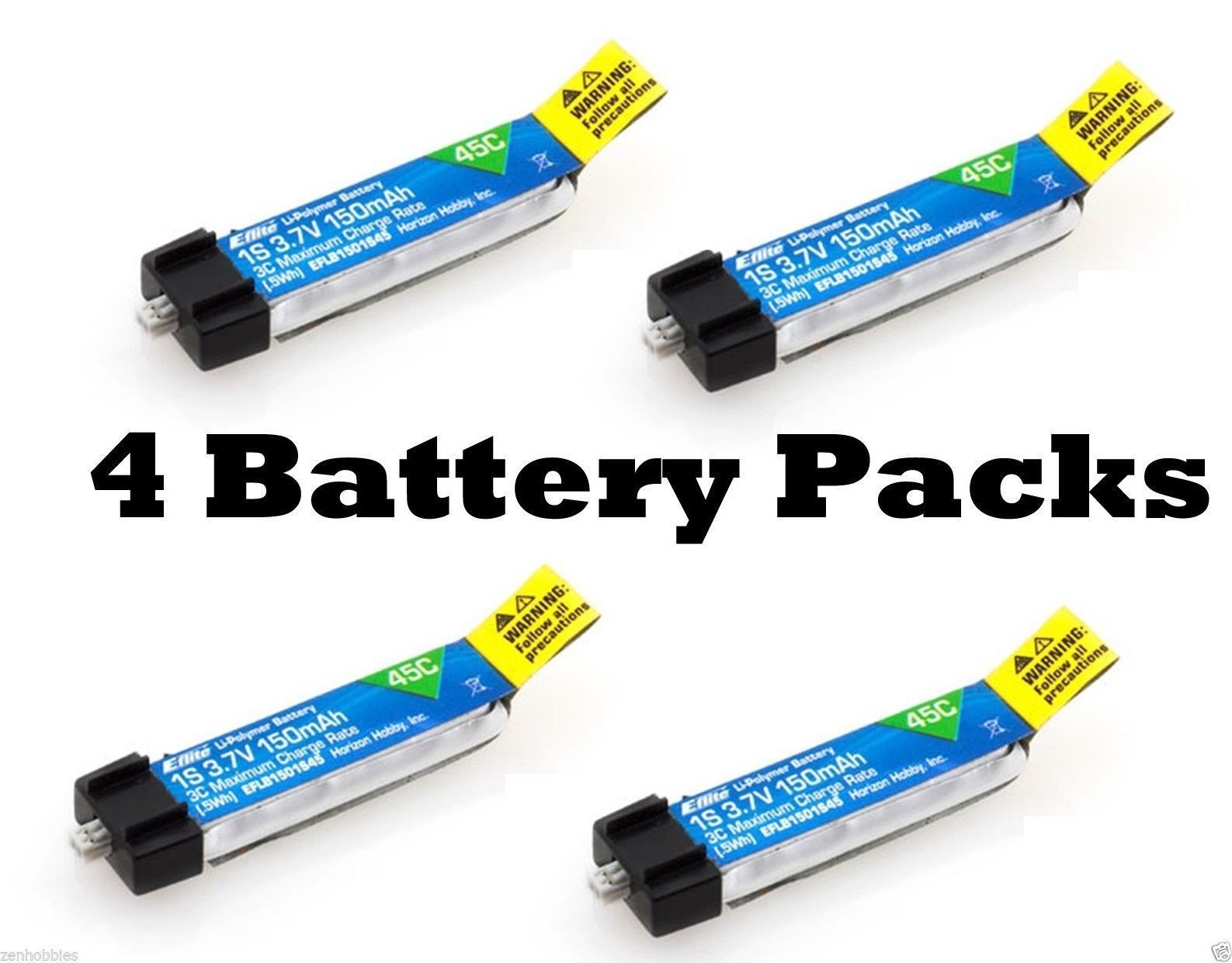 E-flite 1S 3.7V 150mAh 45C LiPo x4 Battery BLADE NCPX NANO QX # EFLB1501S45