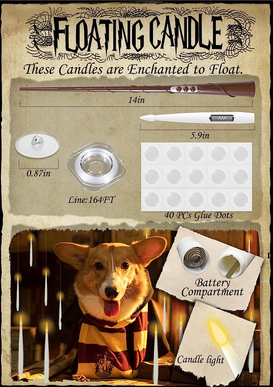 Floating Candles with Wand, 20 Pcs Magic Hanging Candles, Flickering Warm Light