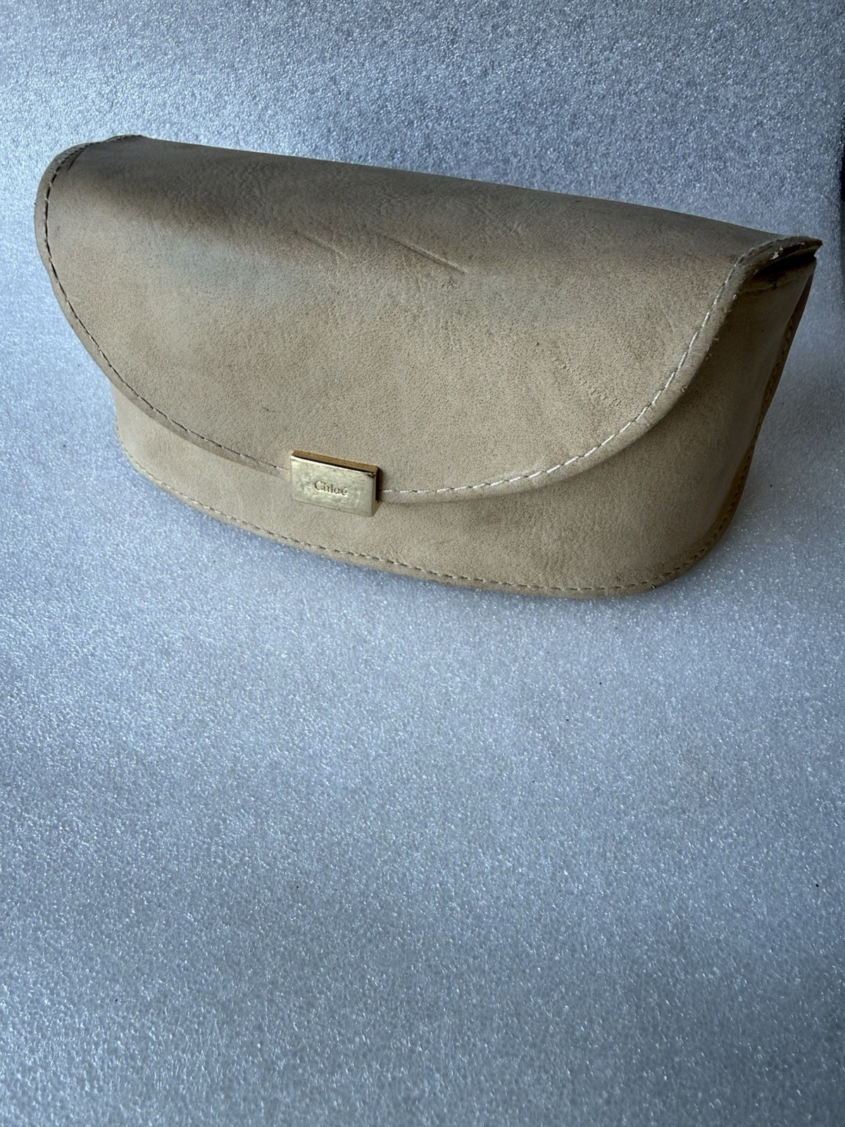 Authentic Chloé Eyeglasses Sunglasses Case Beige Suede Logo Hard Case