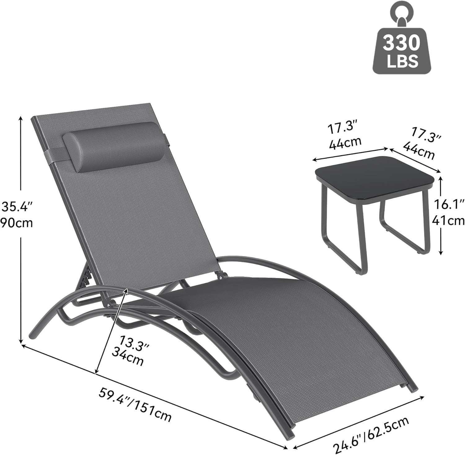 Outdoor Chaise Lounge Chair Set of 6, Pool Lounge Chairs with Side Table & 5-Pos