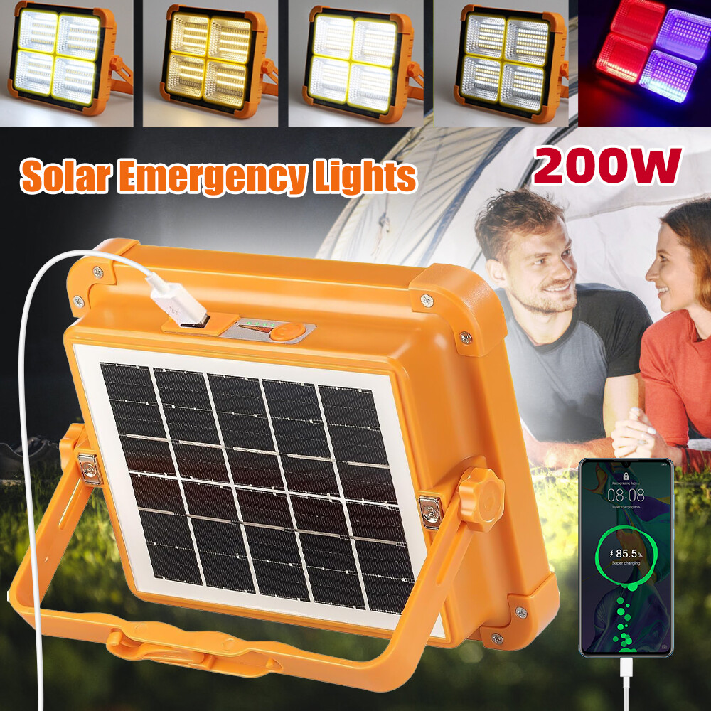 1-2X Portátil Lampara Linterna Solar Luz Recargable Work Camping LED De Acampar